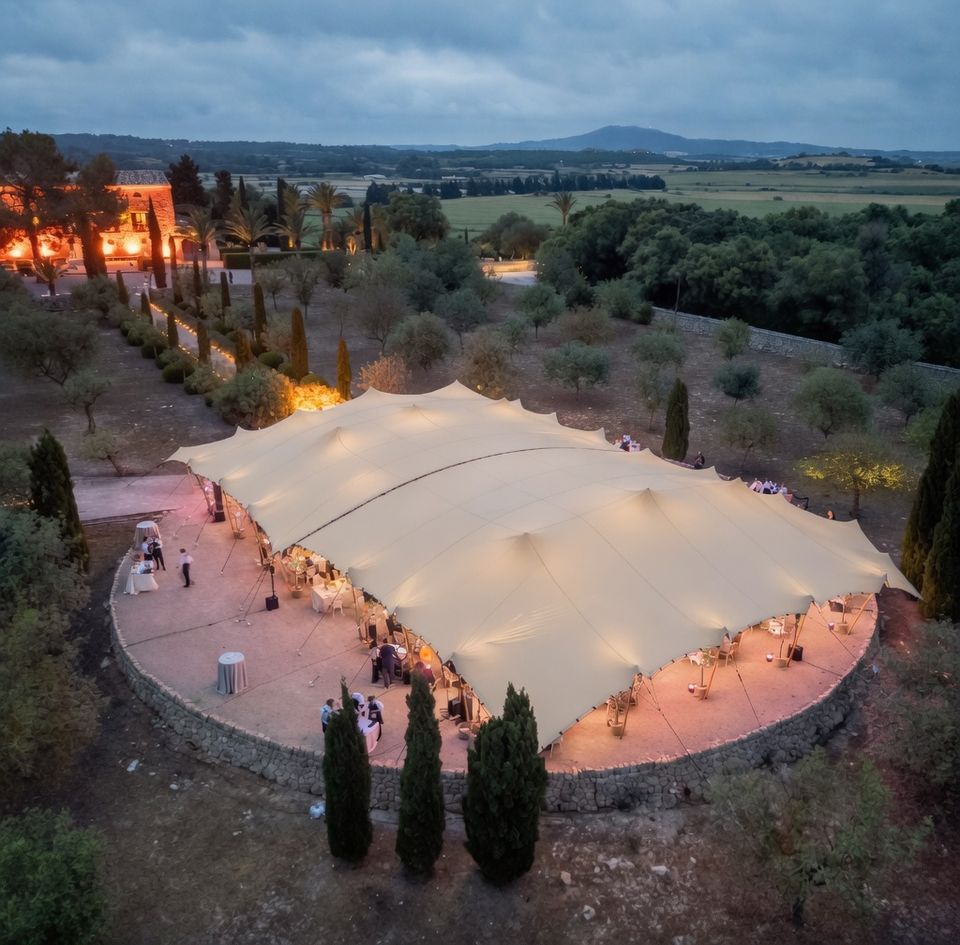 Aerial view of the geometry of a Bedouin event tent