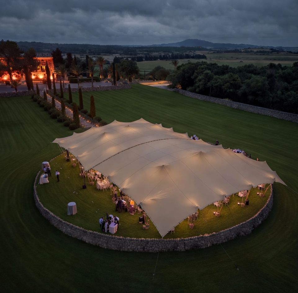 Aerial view of a Bedouin tent for a social event