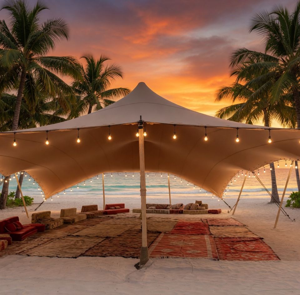 Stretch event tent in the last light of sunset