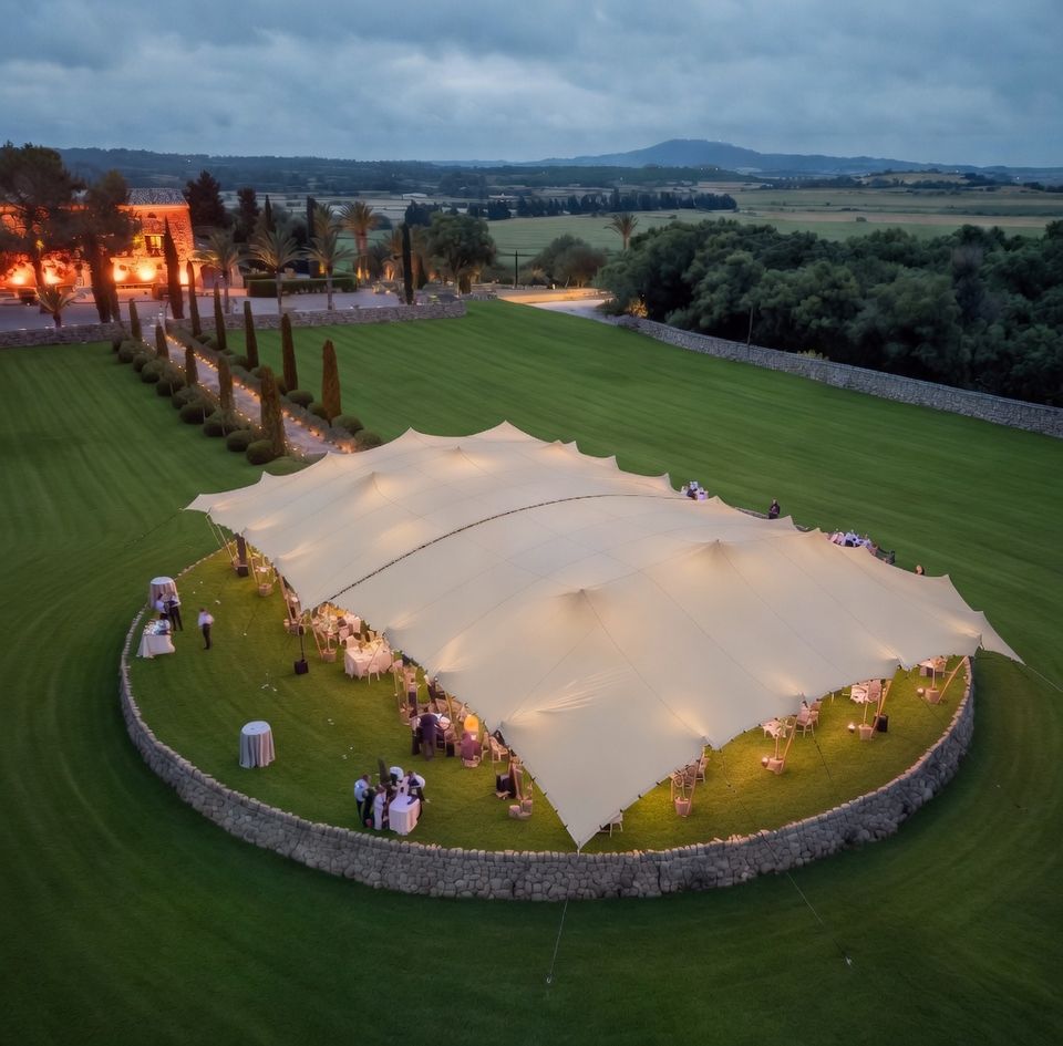 Aerial view of an open-plan stretch event tent