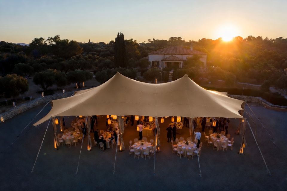 Event terrace sheltered by a Bedouin stretch tent